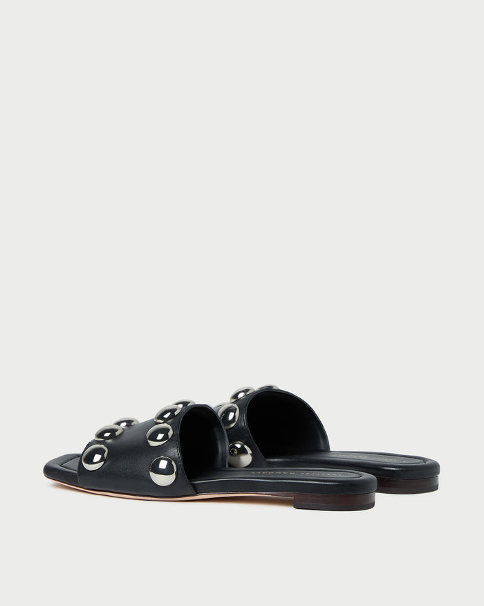 Hayes Studded Sandal in Black/Silver leather.