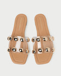 Hayes Studded Sandal in Dune/Champagne leather.