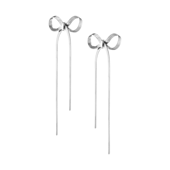 Herringbone Bow Earrings Vermeil White Gold