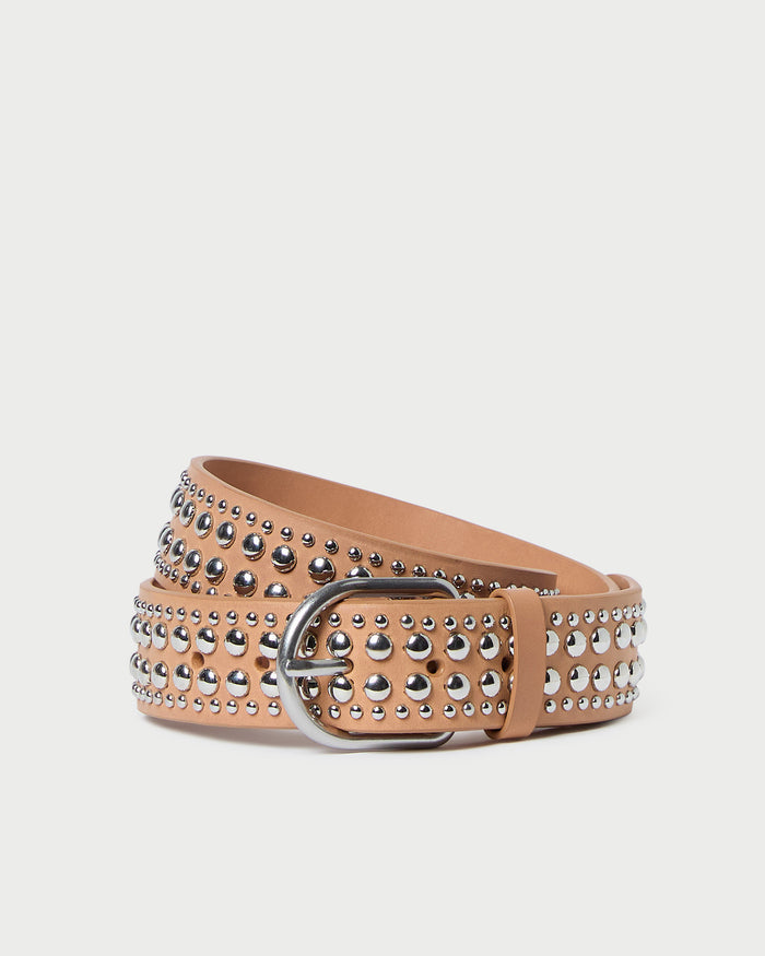 Isaac Honey/Silver Studded Belt in honey leather with silver studs.