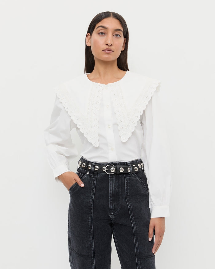 Issa Black/Silver Studded Belt and Ken Shirt in white cotton.