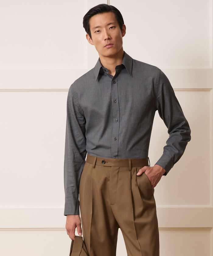 Italian Featherweight Flannel Long Point Collar Dress Shirt