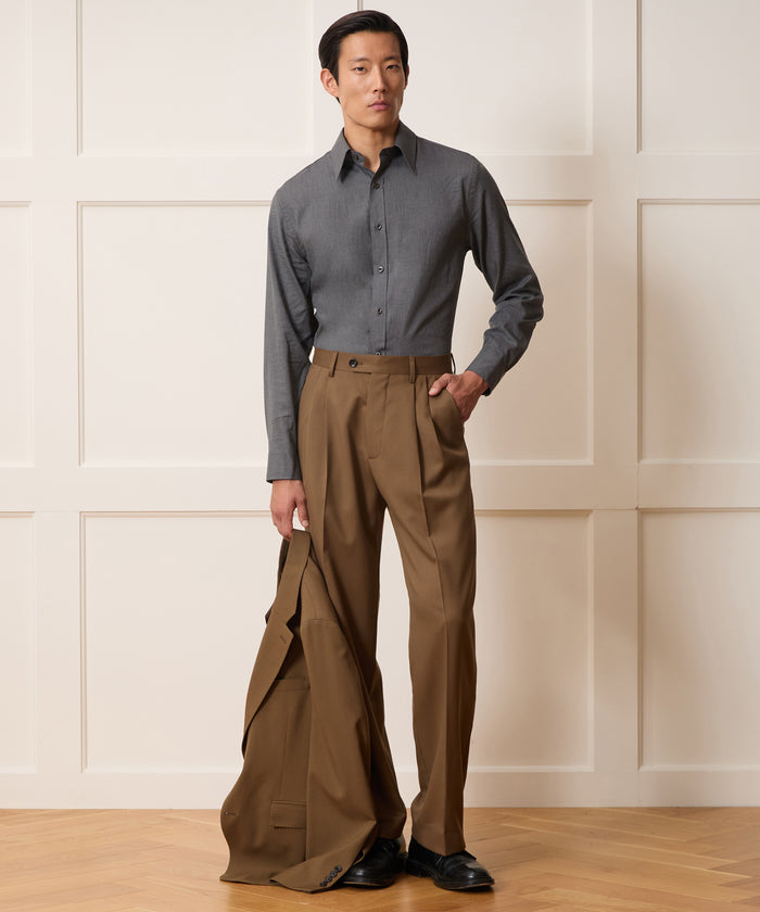 Italian Featherweight Flannel Long Point Collar Dress Shirt