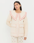 James Natural/Poppy Workwear Jacket in natural and red quilted cotton and Demi Embroidered Pant in natural cotton.