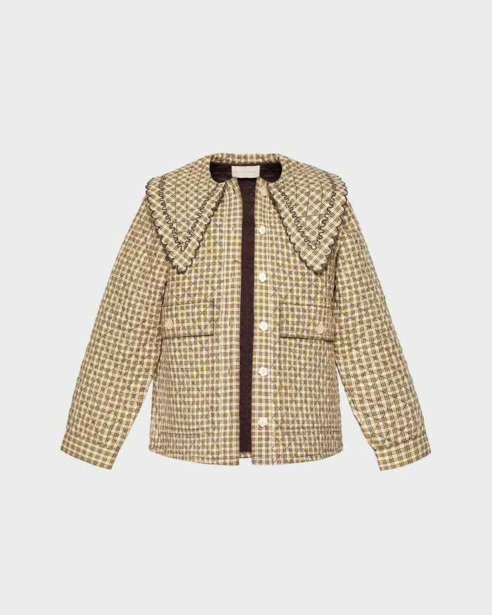James Quilted Jacket in brown butter plaid cotton.