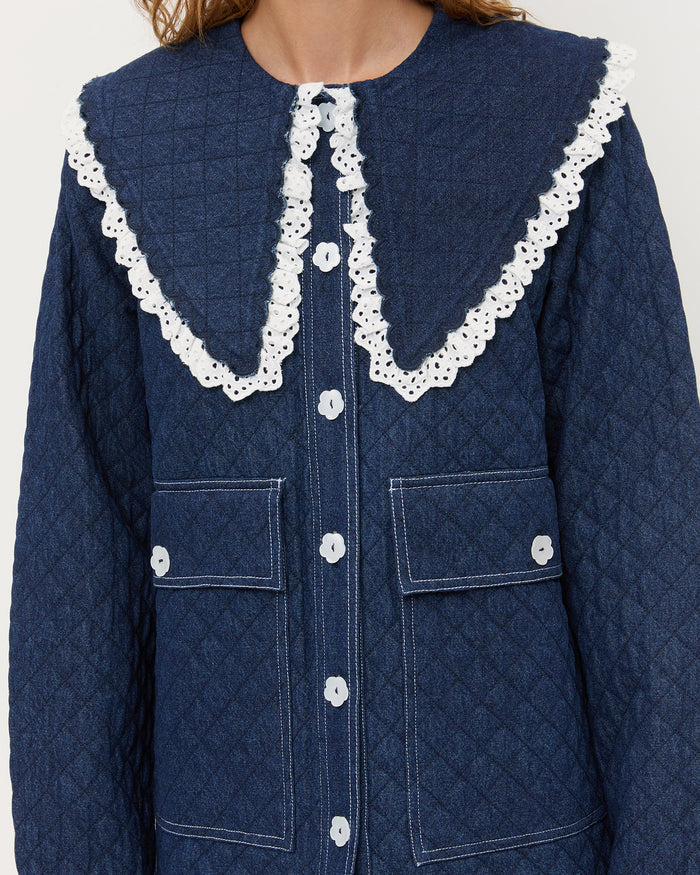 James Quilted Jacket in blue denim.
