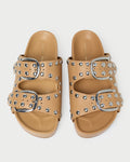 Joni Khaki Two Band Studded Sandal in khaki tan leather.