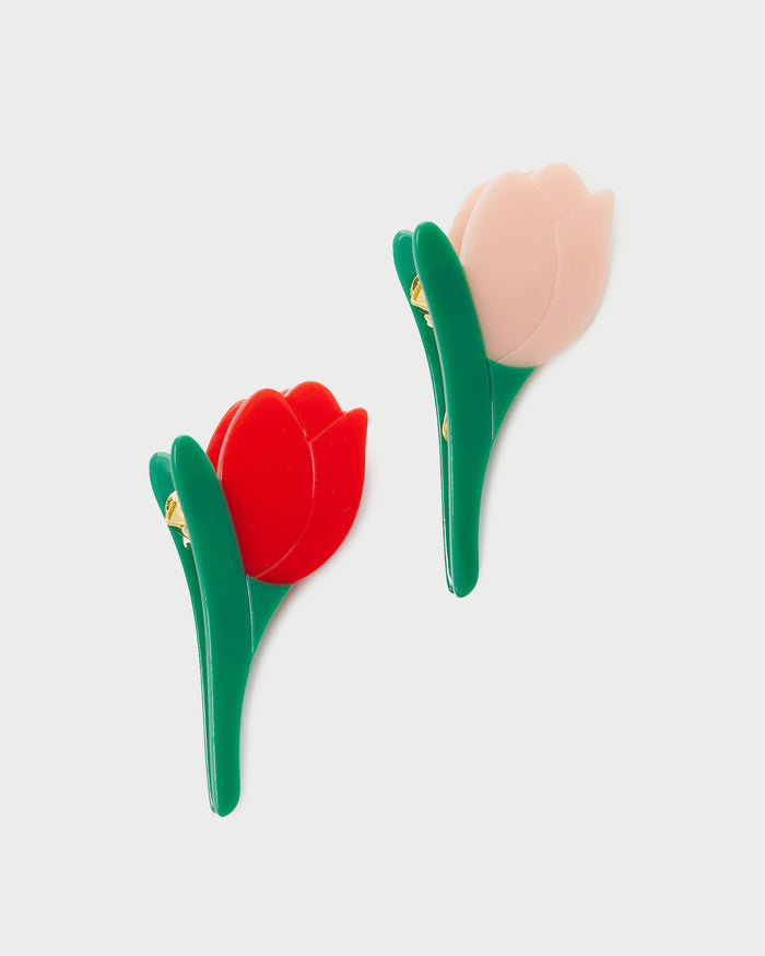 Juniper Red/Pink Tulip Clip Set in red and pink resin.