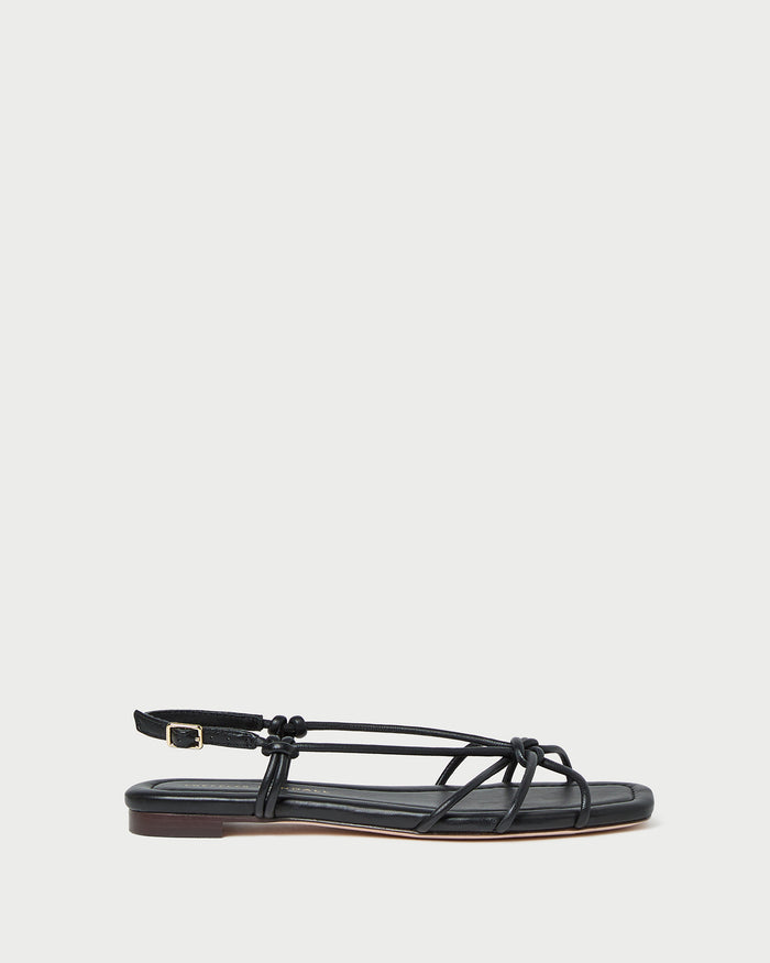 Karly Black Leather Strappy Sandal in black nappa leather.