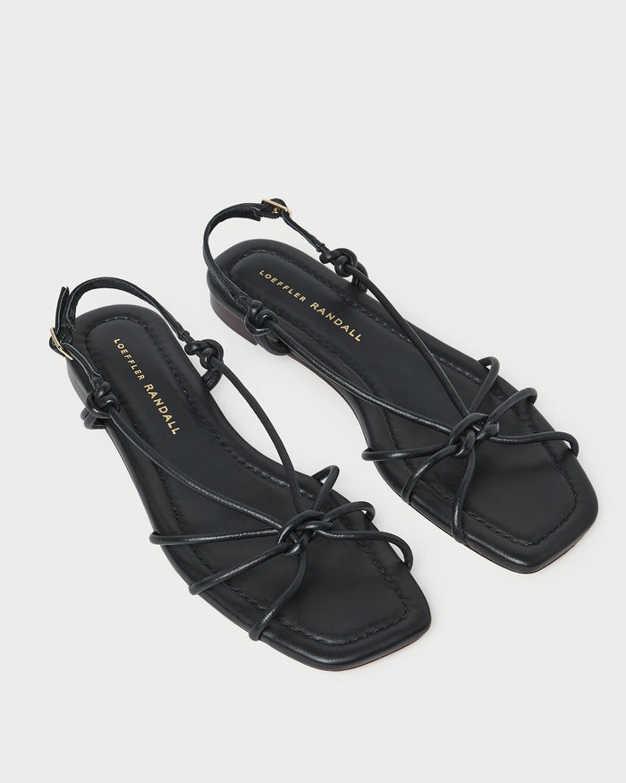 Karly Black Leather Strappy Sandal in black nappa leather.