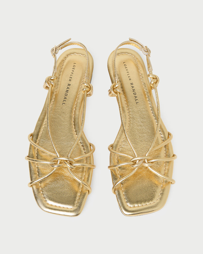 Karly Gold Leather Strappy Sandal in gold metallic leather.