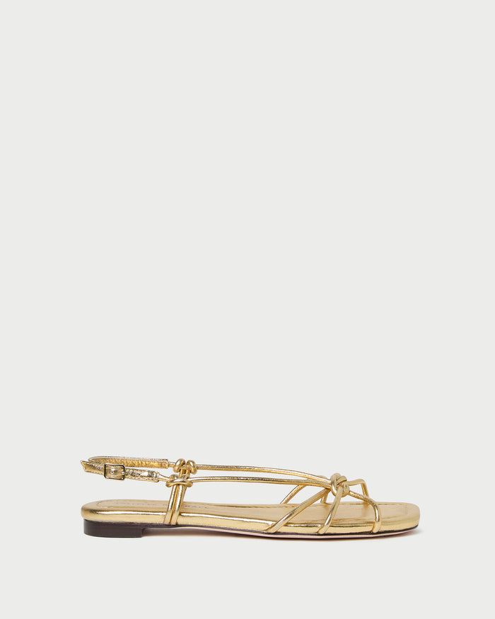 Karly Gold Leather Strappy Sandal in gold metallic leather.