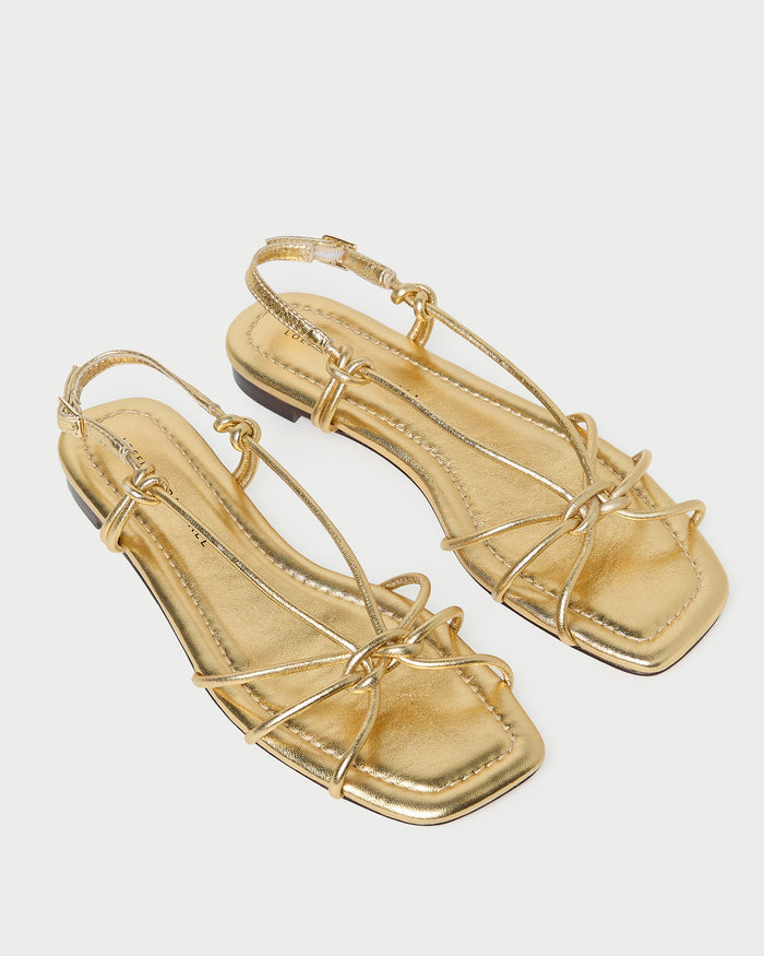 Karly Gold Leather Strappy Sandal in gold metallic leather.