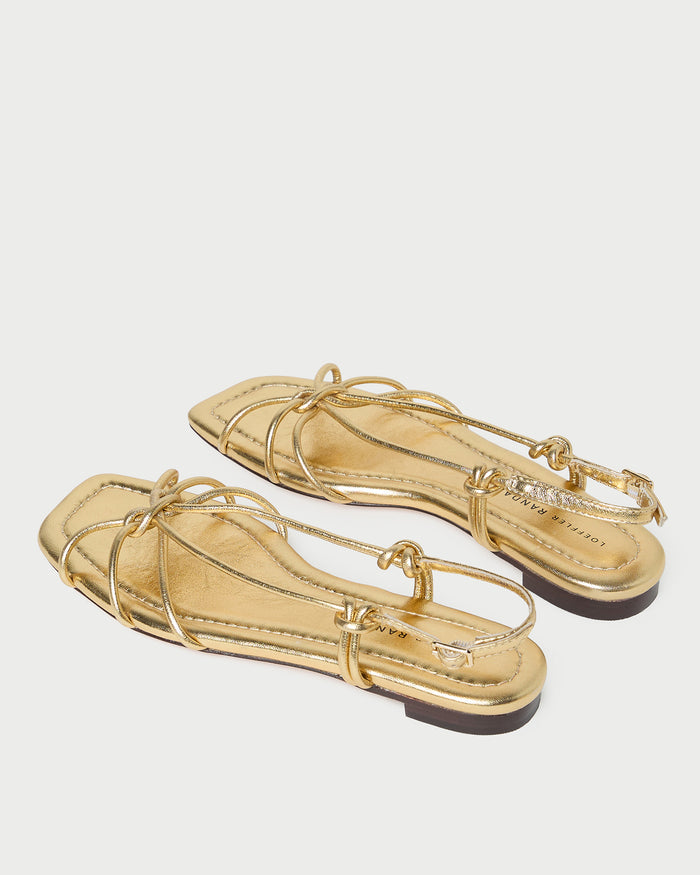 Karly Gold Leather Strappy Sandal in gold metallic leather.