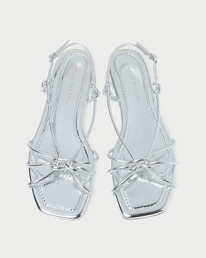 Karly Silver Leather Strappy Sandal in silver metallic leather.