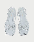 Karly Silver Leather Strappy Sandal in silver metallic leather.