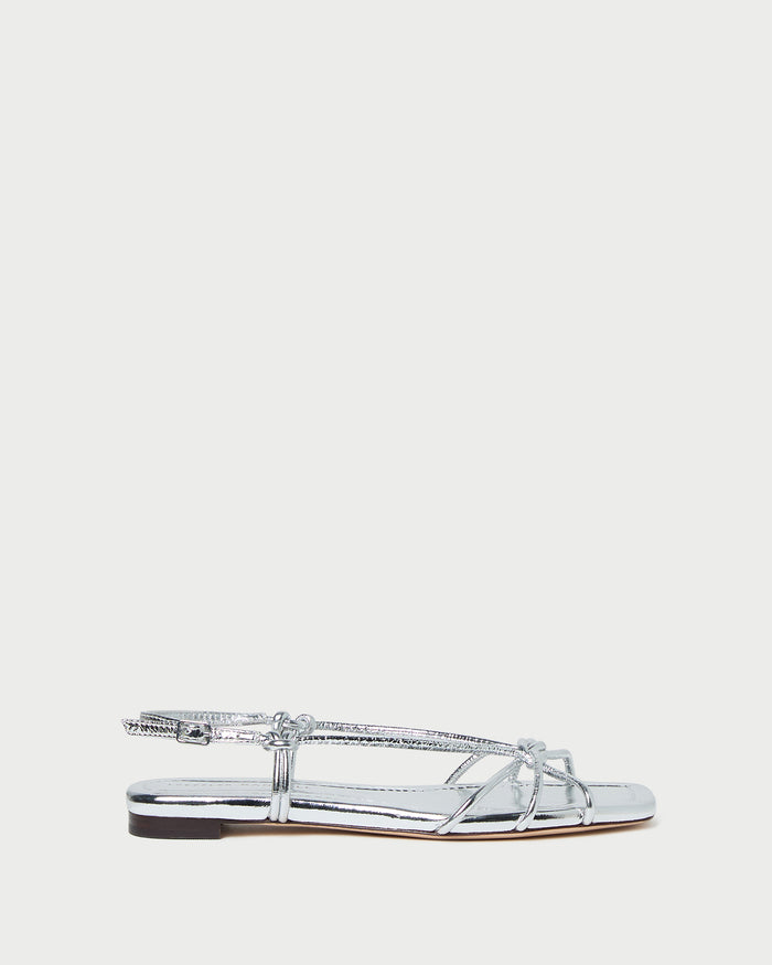 Karly Silver Leather Strappy Sandal in silver metallic leather.