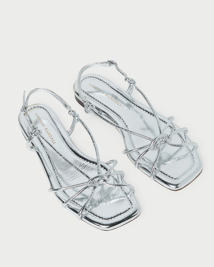 Karly Silver Leather Strappy Sandal in silver metallic leather.