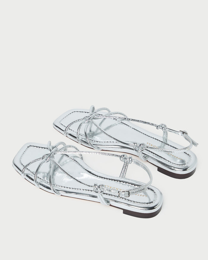Karly Silver Leather Strappy Sandal in silver metallic leather.