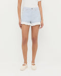 Kay Lace-Trimmed Denim Shorts in blue striped denim and Cooper Natural Mary Jane Sneakers.