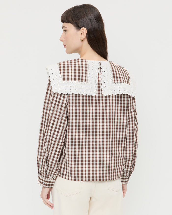 Ken Shirt in brown and cream gingham cotton and Winona Denim Pant in natural denim.