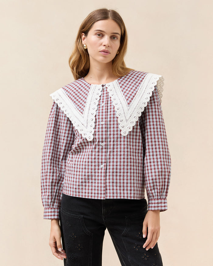 Color: Light Blue/Maroon Mini Plaid