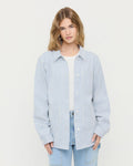 Kennedy Workwear Jacket in blue striped cotton and Molly Workwear Pant in light blue denim.