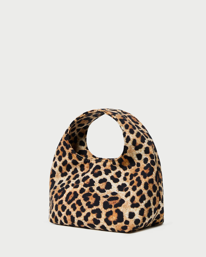 Kenzie Leopard Jersey Mini Bag in leopard print jersey fabric.
