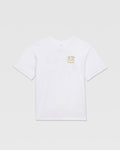 The Volcom Kids' 91 Palm Short Sleeve Tee is a plain white tee with a small, colorful palm embroidery on the left chest—ideal for pairing with loose fit denim or low-rise jeans.