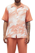 Apricot men's two piece short sleeve abstract print walking suit