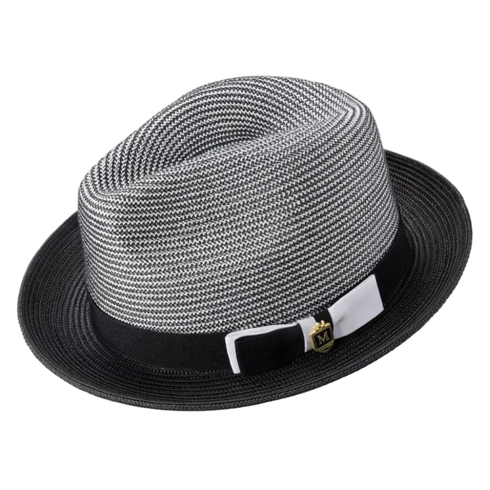 Black men's two-tone braided pinch fedora with grosgrain ribbon