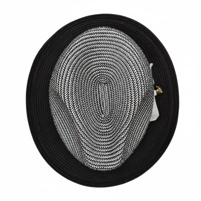 Black men's two-tone braided pinch fedora with matching grosgrain ribbon