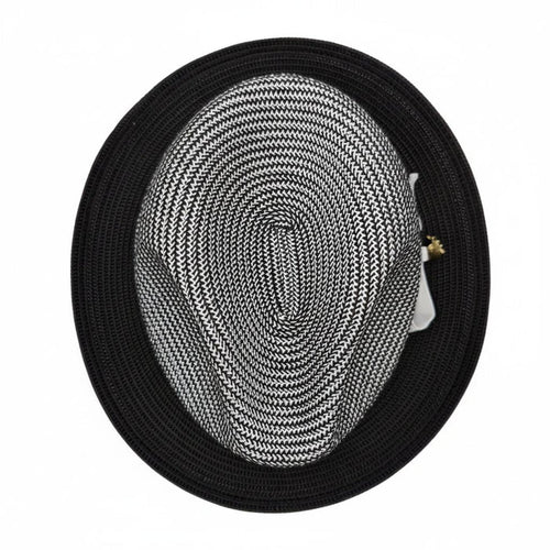 Black men's two-tone braided pinch fedora with matching grosgrain ribbon