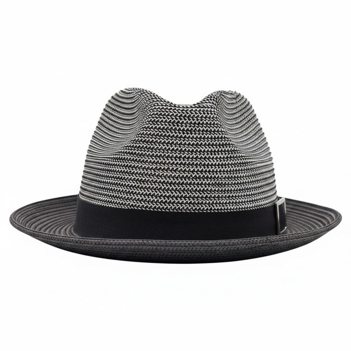 Black men's two-tone braided pinch fedora with matching grosgrain ribbon