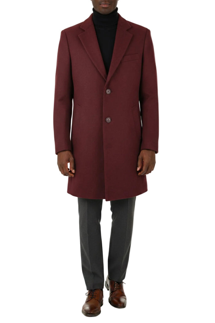 Burgundy slim fit men's wool top coat