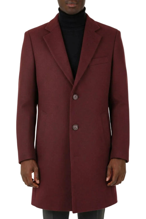 Burgundy men's slim fit wool top coat