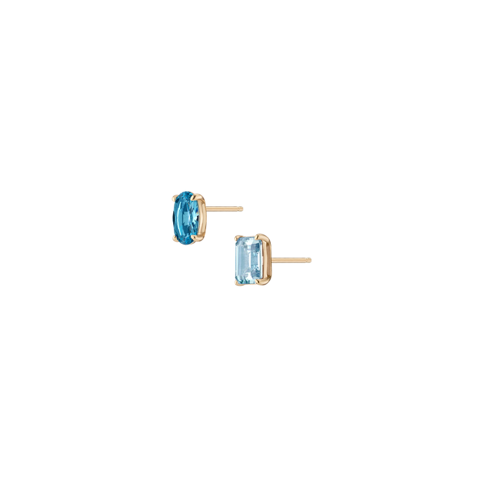 Lab Grown Aquamarine Mosaic Studs Vermeil Yellow Gold