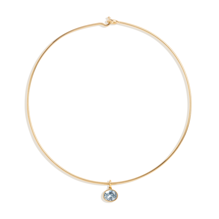 Lab Grown Aquamarine Oval Pendant Collar Necklace Stainless Steel Yellow Gold 15in First