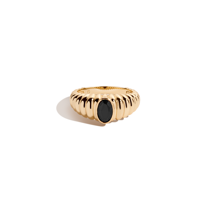 Lab Grown Black Sapphire Art Deco Ring Vermeil Yellow Gold First