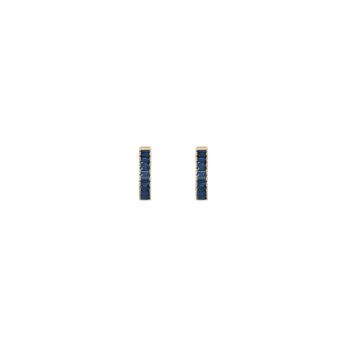 Lab Grown Blue Sapphire Baguette Huggie Earrings Vermeil Yellow Gold Pair Single