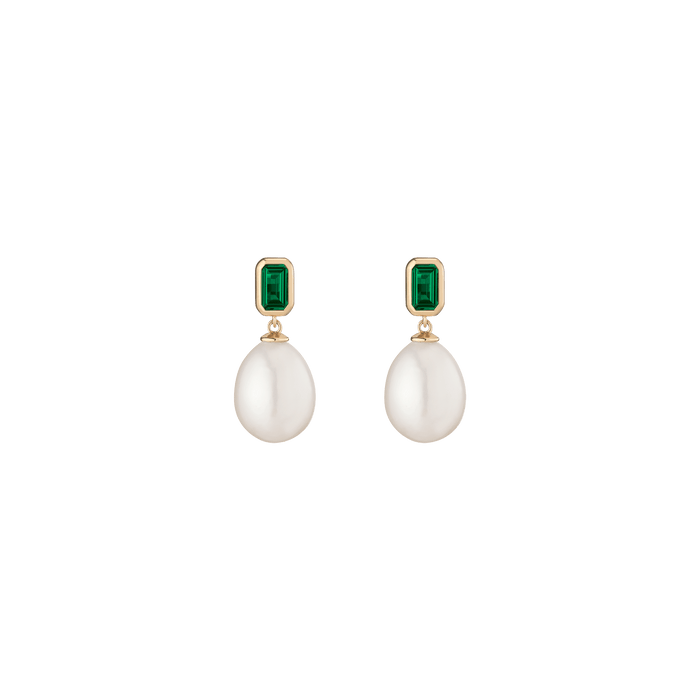 Emerald Heirloom Pearl Drop Earrings Vermeil 14k 18k Yellow Gold Pair First