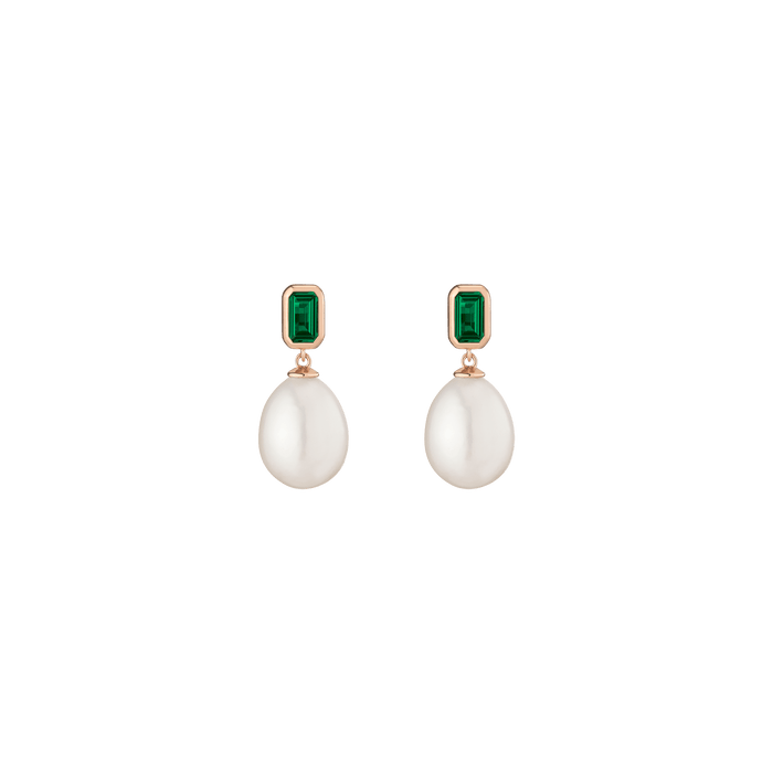 Emerald Heirloom Pearl Drop Earrings Vermeil 14k 18k Rose Gold Pair First