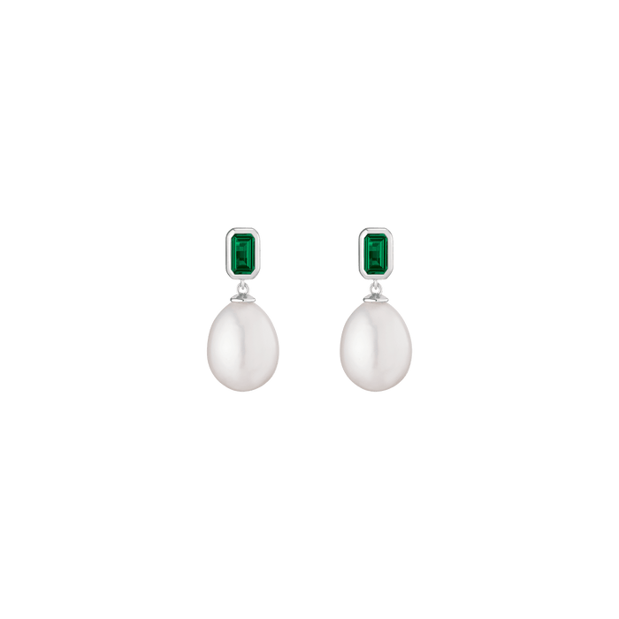 Emerald Heirloom Pearl Drop Earrings Vermeil 14k 18k White Gold Pair First