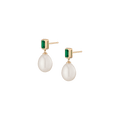 Emerald Heirloom Pearl Drop Earrings Vermeil 14k 18k Yellow Gold Pair