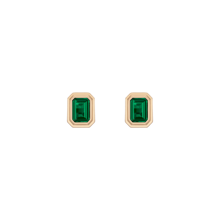 Emerald Heirloom Stud Earrings Vermeil 14k 18k Yellow Gold Pair First