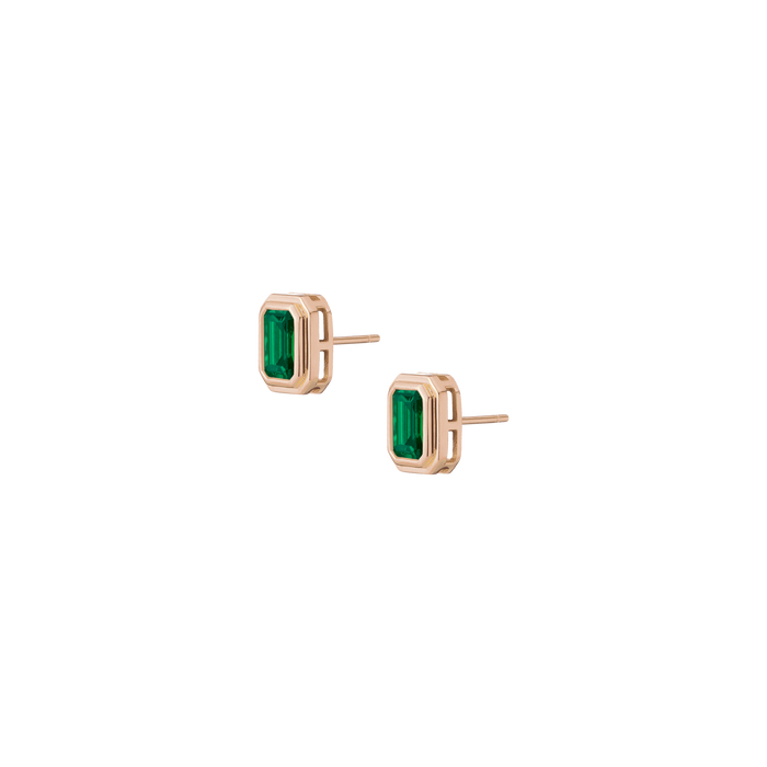 Emerald Heirloom Stud Earrings Vermeil 14k 18k Rose Gold Pair