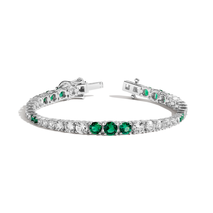 Lab Grown Emerald and White Sapphire Scalloped Tennis Bracelet Vermeil White Gold 6in 6.5in 7in 7.5in First