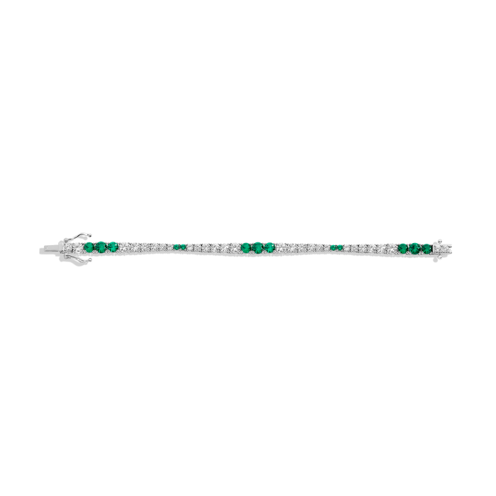 Lab Grown Emerald and White Sapphire Scalloped Tennis Bracelet Vermeil White Gold 6in 6.5in 7in 7.5in