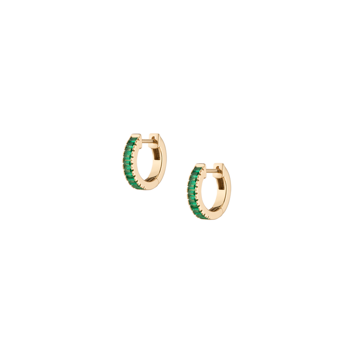 Lab Grown Green Emerald Baguette Huggie Earrings Vermeil Yellow Gold Pair Single First