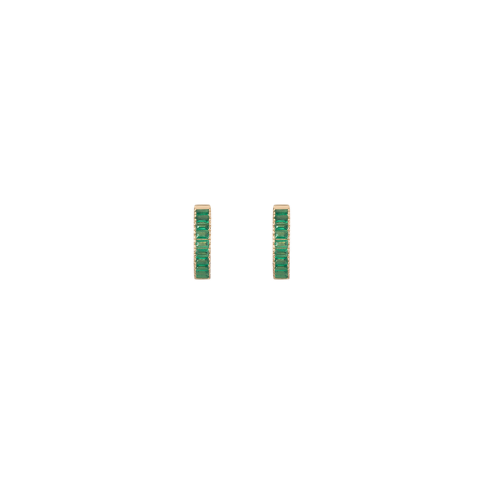 Lab Grown Green Emerald Baguette Huggie Earrings Vermeil Yellow Gold Pair Single